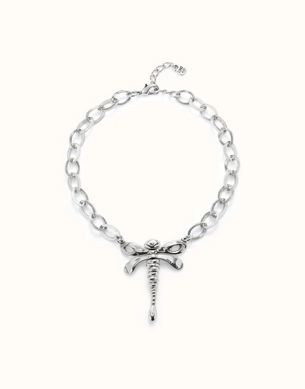 Ser Rebel Large Link Silver Dragonfly Necklace
