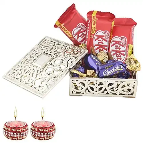 SFU E Com Choclairs & Nestle Chocolate Gift Box Premium Diwali Chocolate Gift Diwali Designer Diya Set of 2 Chocolate Gift Hamper 194