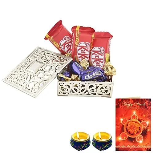 SFU E Com Choclairs & Nestle Chocolate Gift Box Premium Diwali Chocolate Gift Premium Diwali Chocolate Gift Hamper with Greeting Card & 2 Pieces Diya Set 194