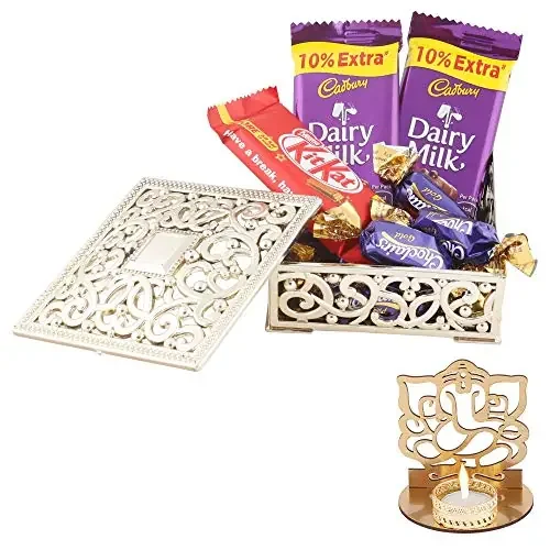 SFU E Com Dairy Milk & Nestle Chocolate Gift Box Diwali Chocolate Gift Premium Diwali Ganesh ji Candle Holder with Chocolate Hamper 196
