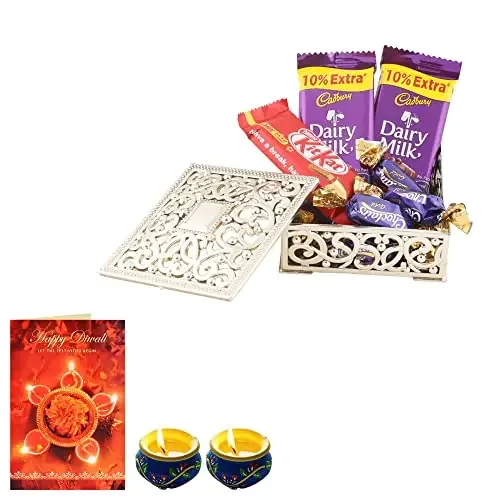 SFU E Com Dairy Milk & Nestle Chocolate Gift Box Premium Diwali Chocolate Gift Premium Diwali Chocolate Gift Hamper with Greeting Card & 2 Pieces Diya Set 193