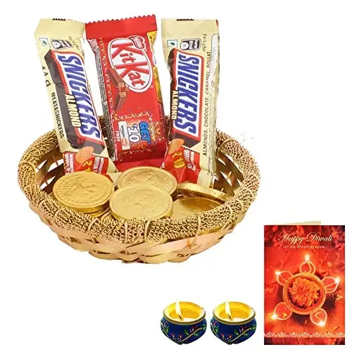 SFU E Com Nestle Choco Hamper Premium Diwali Chocolate Gift Premium Diwali Chocolate Gift Hamper with Greeting Card & 2 Pieces Diya Set 308