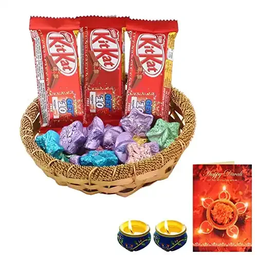 SFU E Com Nestle Chocolate Gift Combo Premium Diwali Chocolate Gift Premium Diwali Chocolate Gift Hamper with Greeting Card & 2 Pieces Diya Set 316