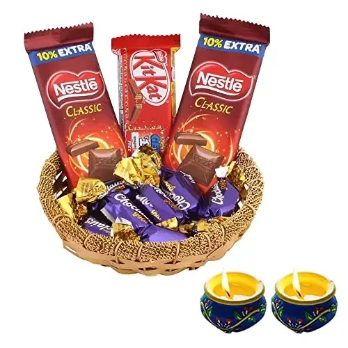SFU E Com Nestle Chocolates Gift Hamper Diwali Chocolate Gift Hamper Premium Diwali Matki Diya 2 Pieces with Chocolate Hamper 298