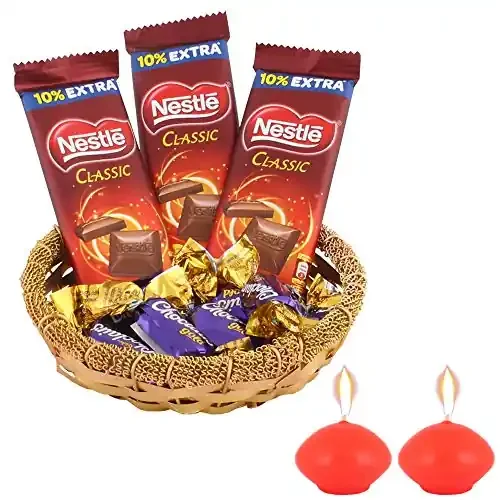 SFU E Com Nestle Classic & Choclairs Gold Chocolates Gift Hamper Diwali Chocolate Gift Premium Diwali Candle with Chocolate Hamper Chocolate Gift Hamper 298