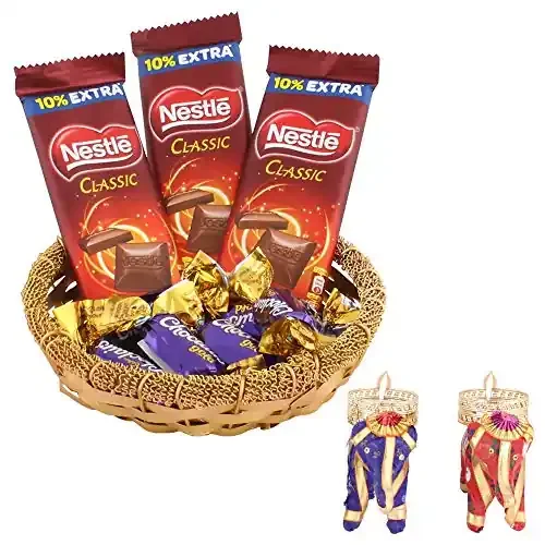 SFU E Com Nestle Classic & Choclairs Gold Chocolates Gift Hamper Diwali Chocolate Gift Premium Elephant Set of 2 Candle with Chocolate Hamper Chocolate Gift Hamper 297