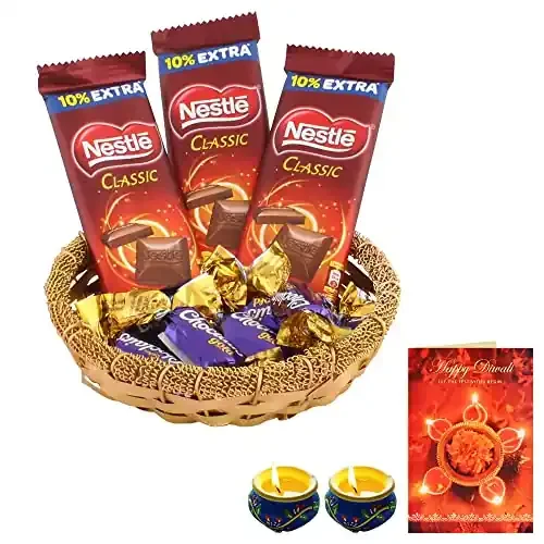 SFU E Com Nestle Classic & Choclairs Gold Chocolates Gift Hamper Premium Diwali Chocolate Gift Premium Diwali Chocolate Gift Hamper with Greeting Card & 2 Pieces Diya Set 294
