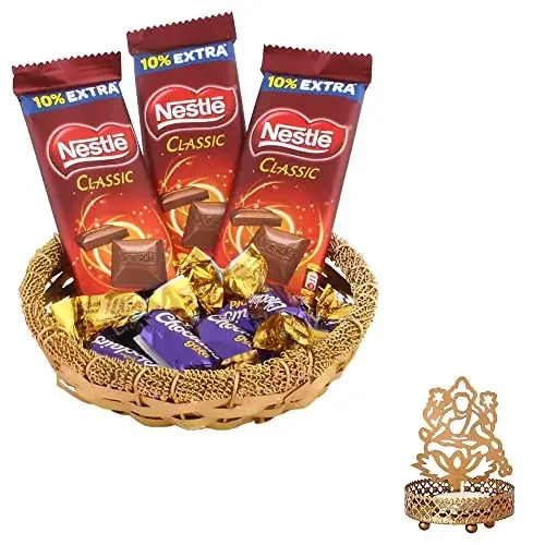 SFU E Com Nestle Classic & Choclairs Gold Chocolates Gift Hamper Premium Diwali Chocolate Gift laxmi ji Shadow Candle Holder with Chocolate Hamper Chocolate Gift Hamper 297