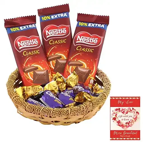 SFU E Com Nestle Classic & Choclairs Gold Chocolates Gift Hamper Valentine Chocolate with Love Greeting Card Valentine Chocolate Hamper 298
