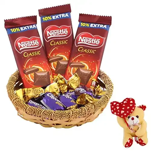 SFU E Com Nestle Classic & Choclairs Gold Chocolates Gift Hamper Valentine Heart Teddy Bear with Chocolate Combo Valentine Chocolate Hamper 298