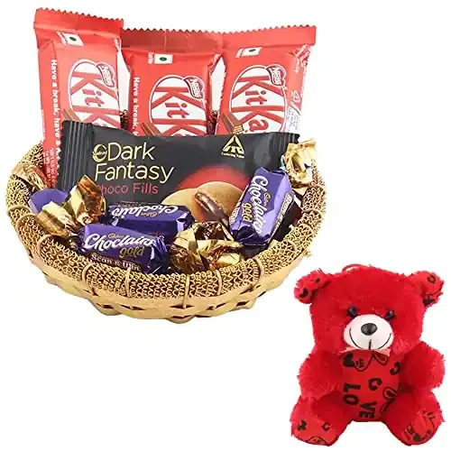 SFU E Com Nestle Kitkat with Creamy Dark Fantasy Valentine Teddy Bear with Chocolate Combo Valentine Chocolate Hamper 1140