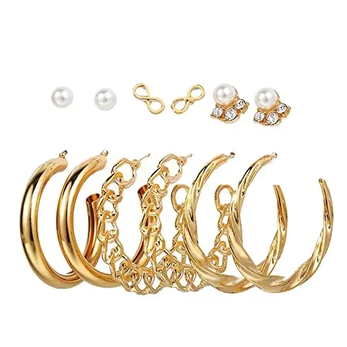 Shining Diva Fashion 6 Pairs Combo Latest Stylish Design Metal Earrings for Women and Girls (A12727er)