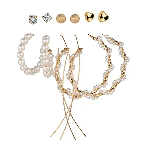 Shining Diva Fashion 6 Pairs Combo Latest Stylish Design Metal Earrings for Women and Girls (A12736er) Golden 1