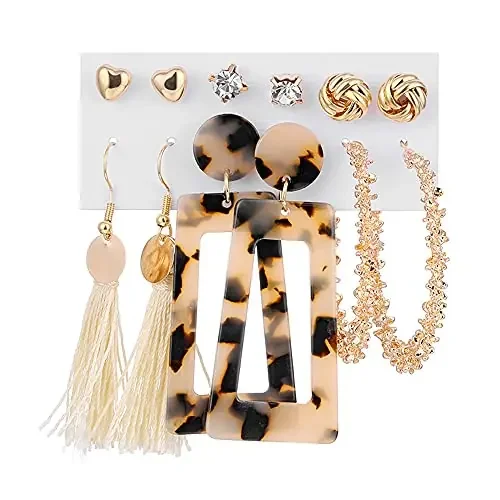 Shining Diva Fashion 6 Pairs Combo Latest Stylish Design Metal Earrings for Women and Girls (A12746er) 1 Metal No Gemstone