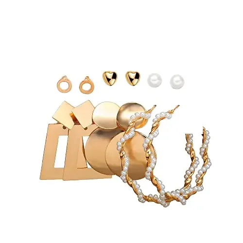 Shining Diva Fashion 6 Pairs Combo Latest Stylish Design Metal Earrings for Women and Girls (A12783er) Golden 1 1 Metal No Gemstone
