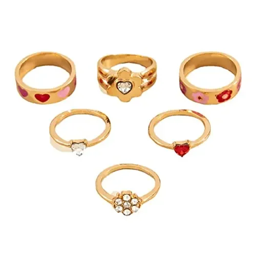 Shining Diva Fashion Latest Stylish Metal Boho Midi Finger Rings for Women and Girls – Set of 6 (14222r) Golden Metal No Gemstone