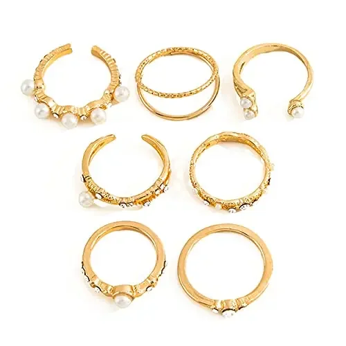 Shining Diva Fashion Latest Stylish Metal Boho Midi Finger Rings for Women and Girls – Set of 7 (14177r) Golden Metal No Gemstone