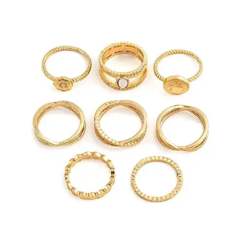 Shining Diva Fashion Latest Stylish Metal Boho Midi Finger Rings for Women and Girls – Set of 8 (rrsd14226r) Golden Metal No Gemstone