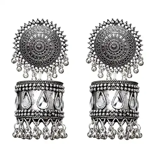 Shining Diva Fashion Latest Stylish Oxidised Jhumka Earrings for Women and Girls (13215er) One Metal No Gemstone
