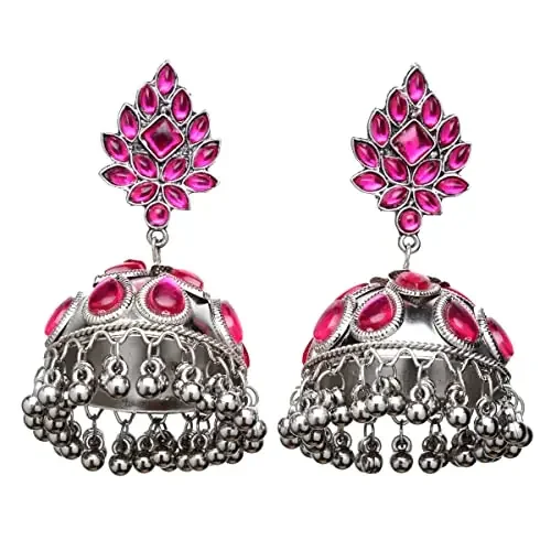 Shining Diva Fashion Latest Stylish Oxidised Jhumka Earrings for Women and Girls (13217er) One Metal No Gemstone