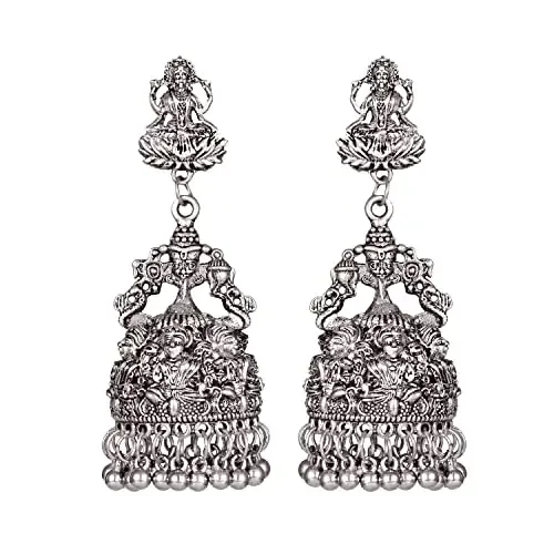 Shining Diva Fashion Latest Stylish Oxidised Lakshmi Jhumka Earrings for Women and Girls (11230er) One Metal No Gemstone
