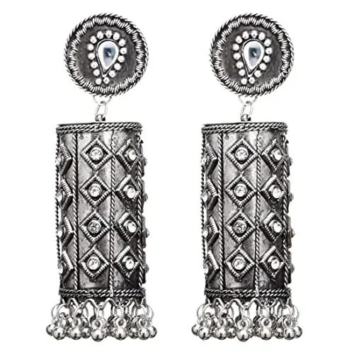 Shining Diva Fashion Latest Stylish Oxidised Long Earrings for Women and Girls (13216er) One Metal No Gemstone