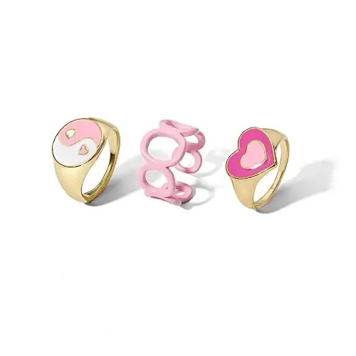 Shining Diva Fashion Latest Stylish Y2k Aesthetic Metal Chunky Finger Ring for Women and Girls (rrsd14528r) Set of 3 Metal No Gemstone