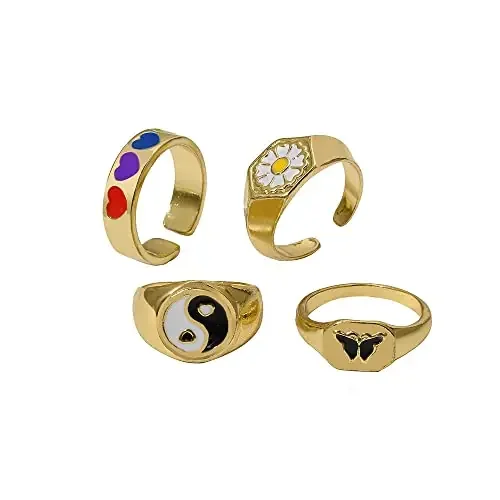 Shining Diva Fashion Latest Stylish Y2k Aesthetic Metal Chunky Finger Ring for Women and Girls (rrsd14377r) Set of 4 Metal No Gemstone
