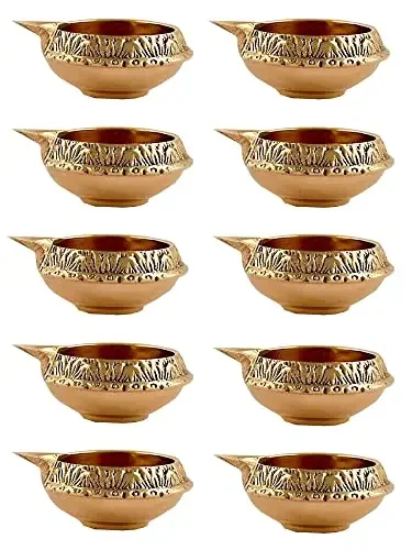 Shiv Shakti Arts Brass Diya for Puja Oil Lamp Brass Diwali diyas Puja Items for Diwali Decor – Deepak for Pooja Diwali Decorations Items Diwali Lamps (Gold_6.8 X 4.5 X 2.5 cm) (Set of 10)