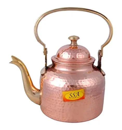 Shiv Shakti Arts Copper Tea Pot/Ketali/Kettle 1350 ML – for Makting Tea & Coffee Serving Item (Inside Nickle Plated Hammer Design – No.2)
