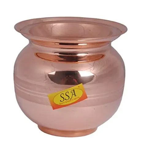 SHIV SHAKTI ARTS Handmade Pure Copper Kalash/Lota Silver Touch Design with Lid Volume=1000 ML Each for Diwali Pooja Festival-Home Decoration Set of 1