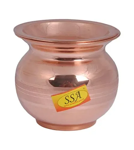 SHIV SHAKTI ARTS Handmade Pure Copper Kalash/Lota Silver Touch Design with Lid Volume=700 ML Each for Diwali Pooja Festival-Home Decoration Set of 1