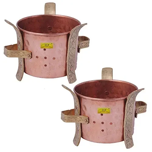 SHIV SHAKTI ARTS Handmade pure copper Sigri 1 Hammered design homeware hotelware each Set Of 2