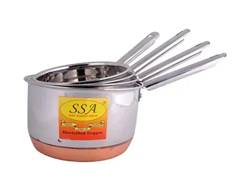 SHIV SHAKTI ARTS Kitchen Star Stainless Steel Cook and Serve Sauce pan/Tadka Pan/Fry Pan Set with Steel Handle Copper Base (4-Pieces 1.5 1.8 2.3 or 2.8 LTR)