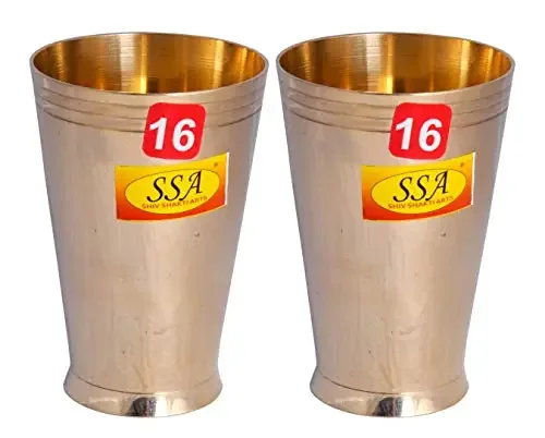 Shiv Shakti Arts Pure Brass Glass Tumbler Cup for Drinking Serving Water (Designer-Apple Design Big – 350 ML)-{Set of 2}