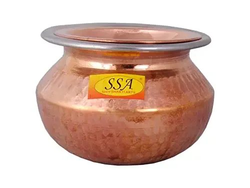Shiv Shakti Arts Steel Copper – Punjabi & Rajasthani Design – Handi with Lid for Serving Food(No.3-800 ML)