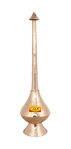 SHIV SHAKTI ARTSÂ® Brass Bottle for Gangajal and Perfume Gulab Pash Sprinklers Gangajal Spray Bottle for Pooja (Gold 12 inch)