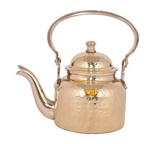 Shiv Shakti ArtsÂ® Brass Tea Pot/Ketali/Kettle 600 ML – for Making Tea & Coffee Serving Item (Inside Tin Plated Hammer Design – No.1)