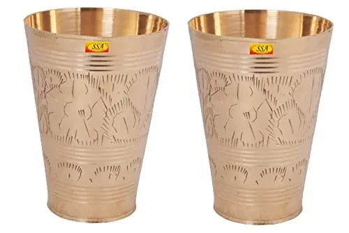 Shiv Shakti ArtsÂ®Handmade Pure Brass Glass Japani Flower Design 2 Piece set Volume – 400 ml