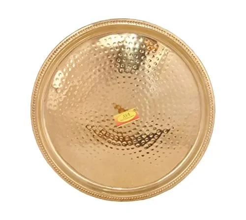 Shiv Shakti ArtsÂ® Handmade Pure Brass Plate/Dinner Thali Round Shape Hammered Design Diameter-30 cm 1 PIECE