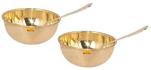 Shiv Shakti ArtsÂ® Heavy Gauge Pure Brass Pyala Bowl/Pooja Bowl/Katori Serving Bowl with Spoon Set – (Vol – 500 ML Each) Set of 2 Pcs.