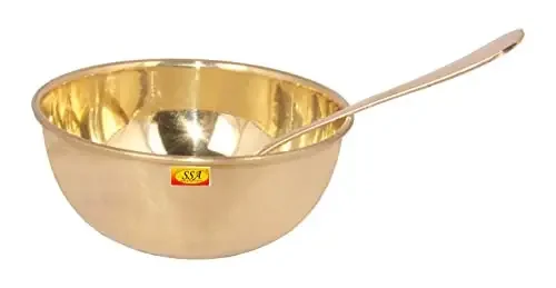 Shiv Shakti ArtsÂ® Heavy Gauge Pure Brass Pyala Bowl/Pooja Bowl/Katori Serving Bowl with Spoon Set – (Vol – 500 ML Each) Set of 1 Pcs.