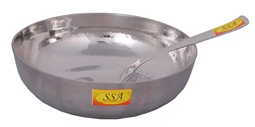 Shiv Shakti Arts® Multi Utility – Heavy Gauge – Stainless Steel Kadhai with Serving Spoon for Serving & Cooking Food in Hotel Restaurants(No.1 1500 ml – Hammer Design)