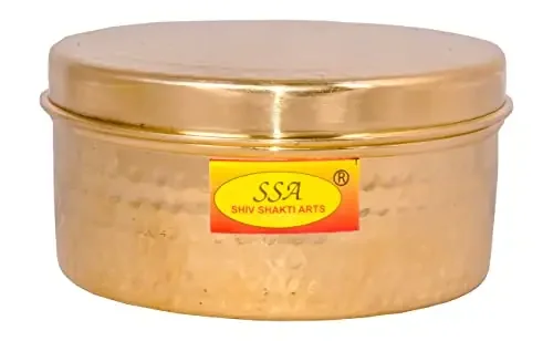 Shiv Shakti Arts® Pure Brass Box Dry Fruit Box Laddu Dibba Dibba Katordaan Round Shape (Small 500 ml)