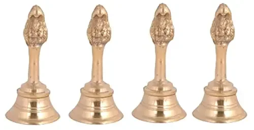Shiv Shakti Arts® Pure Brass Garud Ghanti Brass Ghanti Brass Bell Ghanti for Pooja Height-4 Inch (Set of 4)