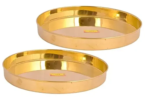 Shiv Shakti ArtsÂ® Pure Brass Thali/Dinner Plate/Pooja Thali Set Serving Food Tableware Diameter-26.5 cm Brass Dinnerware Set for Gifting Dinner (Set of 2)