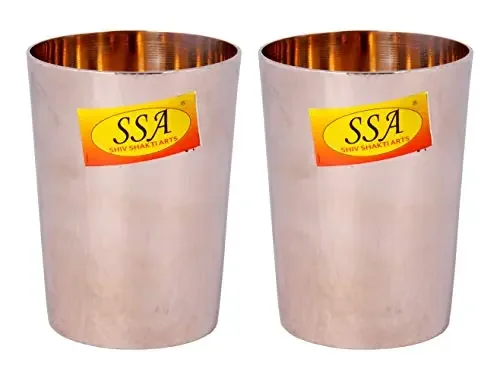 Shiv Shakti ArtsÂ® Pure Bronze Kansa Tumbler Glass for Drinking Serving Water (Kansi Luxury Design Vol – 300 ML) – 2 Piece