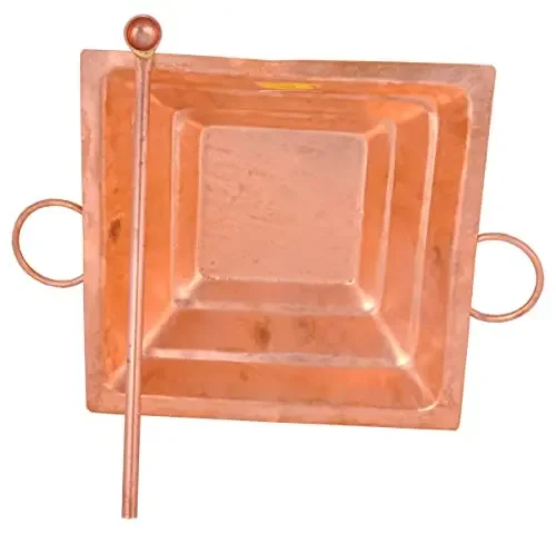Shiv Shakti ArtsÂ® Pure Copper Hawan kund (21.5 cm X 21.5 cm) with Copper Hawan Spoon (12 inch) for Ghee Pouring Purpose Hawan Kund Set for Home Pooja and Spritual Purpose