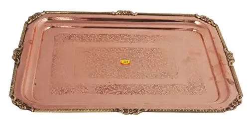 Shiv Shakti ArtsÂ® Pure Copper Tray Plate Platter Serving Tray – (Karvi Flower Eatching Design Big)