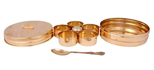 Shiv Shakti ArtsÂ® Pure Pital Brass Masala (Spice) Box/Dabba/Organiser Set with 7 Containers and Spoon (Medium)